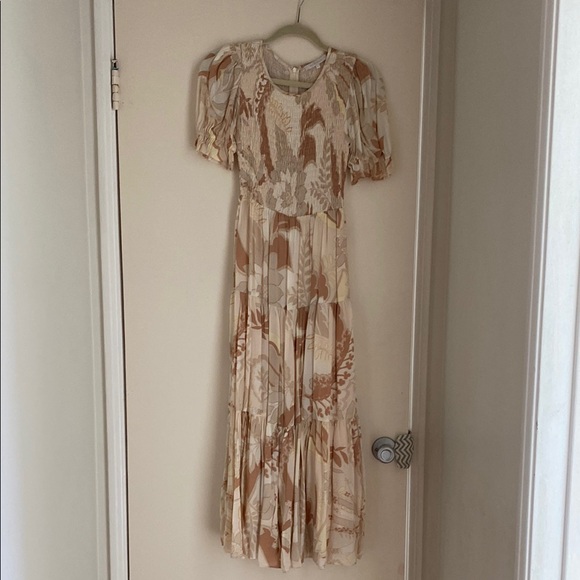 Olivaceous Dresses & Skirts - Elegant Floral Beige Dress